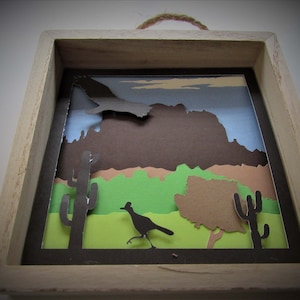 Roadrunner Shadowbox design - Arizona/Desert-Themed Square Shadowbox, SVG