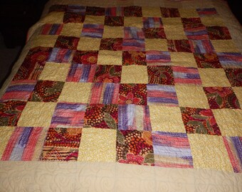 Bright Floral Homemade Cotton Throw Quilt