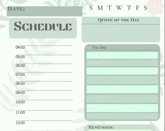 Day Planner Digital Download pour l’impression PDF ou iPad Tablet Digital Planning Daily Hourly Plan - Verte Green - Floral
