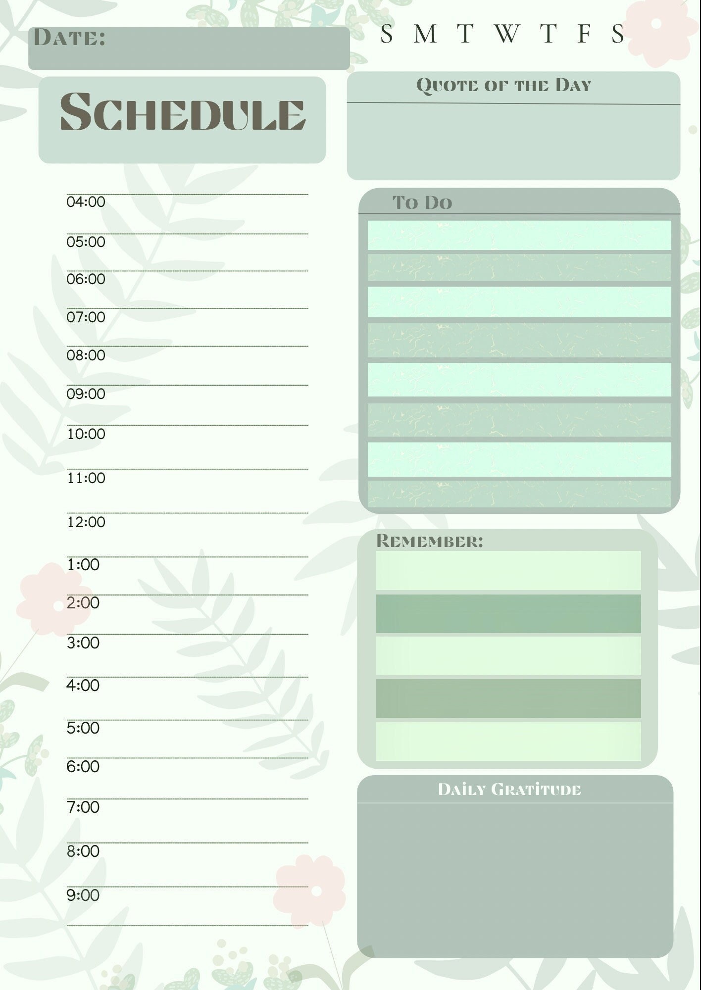 Day Planner Digital Download for PDF Printing or iPad Tablet Digital