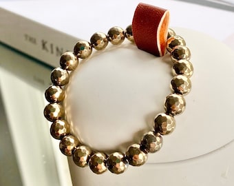 10mm Faceted Pyrite Crystal Bead Bracelet with Optional Charms: Mala Beads, Silk Tassels, Sterling Silver, 24k Gold Vermeil