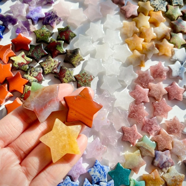 Choose Your Own Crystal Star Carving 10g 0.4oz 3cm 1.2” Small Mini Carved Crystal Star Rose Quartz Star Amethyst Star Jasper Unakite Star