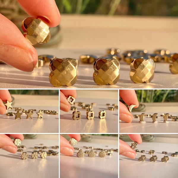 Detailed Pyrite Mini Carvings Charms 1cm 0.4in Pyrite Bracelet Necklace Pendant Drilled Hole Necklace Jewelry DIY Supplies Chose Your Shape