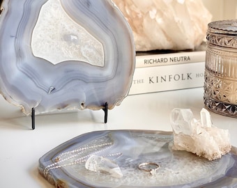 NEW! XL Druzy Agate Slab Natural Banded Agate Display Serving