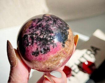 Gorgeous Pink Hued Rhodonite Crystal Sphere 296g 10.4oz 50mm 2.2in Large Pink Grey Rhodonite Crystal Orb SP4