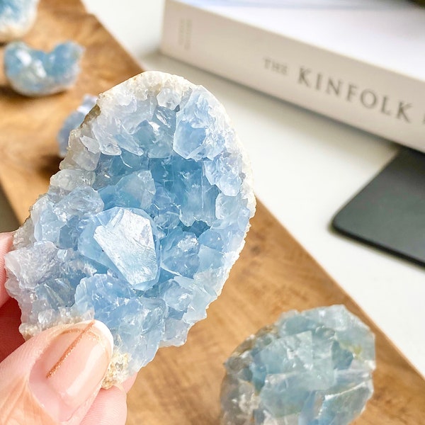 Celestite Cluster Raw Blue Crystal Specimen Natural Crystal Cluster Sky Blue Gem Gemstone Crystal Geode Authentic 3-8cm 1-3” 40-175g