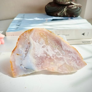 Flower Agate Pink Amethyst Slab Large Quartz Druzy Cave 416g 15x11x1cm 14.7oz 5.9x4.3x0.4in Pink Amethyst Natural Geode Cluster PA1