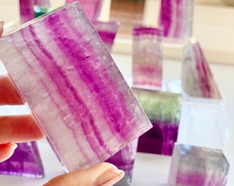 Pink Fluorite Crystal Watermelon Banded Blue Green Purple Fluorite Smooth Polished Free Form 6-8cm 2.4-3.1” 80-200g 2.8-7.1oz Crystal Slab