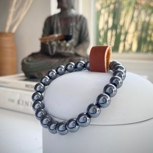 8mm Hematite Crystal Bead Bracelets Top Quality Semi Precious Gems Mala Beads Silk Tassels Sterling Silver 24k Gold Vermeil