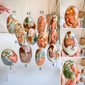 Vibrant Polychrome Jasper Free Form Carvings 150-180g 5.3-6.3oz 8-9cm 3.1-3.5in Large Red White Pink Desert Jasper Carved Free Forms S2