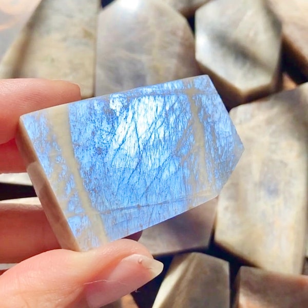 Brilliant Flash Moonstone Free Forms 1.5-3.5" 4-9cm 40-100g 2-4oz Bright Blue Flash Moonstone Sunstone Natural Crystal Freeforms Top  Grade