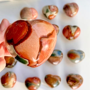 Large Vibrant Polychrome Jasper Heart Carving 2-2.5&quot; 5cm 6oz 170g Large Red White Pink Purple Desert Jasper Heart Carving
