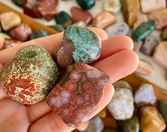3 Large Ocean Jasper Tumbles 15-25g 0.5-0.9oz 2.5-3.5cm 1-1.4in Old World Eighth Vein Eye Ocean Jasper Palm Pocket Stone Polished