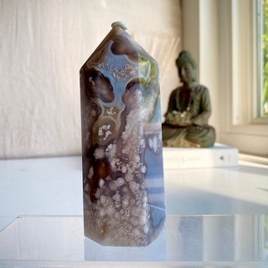 Rivers of Ice Highest Quality Black Flower Agate Druzy Tower 446g 13cm 15.7oz 5.1in Black Purple Blue Sakura Cherry Blossom Druzy Obelisk B