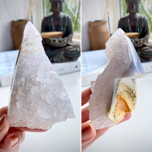 Large Clear Druzy Crystal Tower Banded Agate Druzy Self Standing Crystal Quartz 269g 9x6x4cm 9.5oz 3.5x2.4x1.6in DF6D