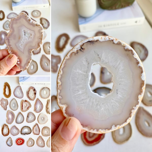 Polished Crystal Geode Slice Natural Banded Agate Crystal Slice 30-90g 1-3oz 7-12cm 2.5-4.5" Small Medium Large Slices