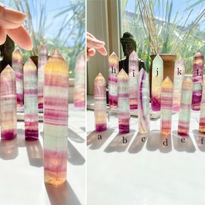 Extra Tall Slender Cotton Candy Bright Banded Watermelon Fluorite Crystal Towers 80-120g 2.8-4.2oz 10-12cm 3.9-4.7in Bright Fluorite Banding