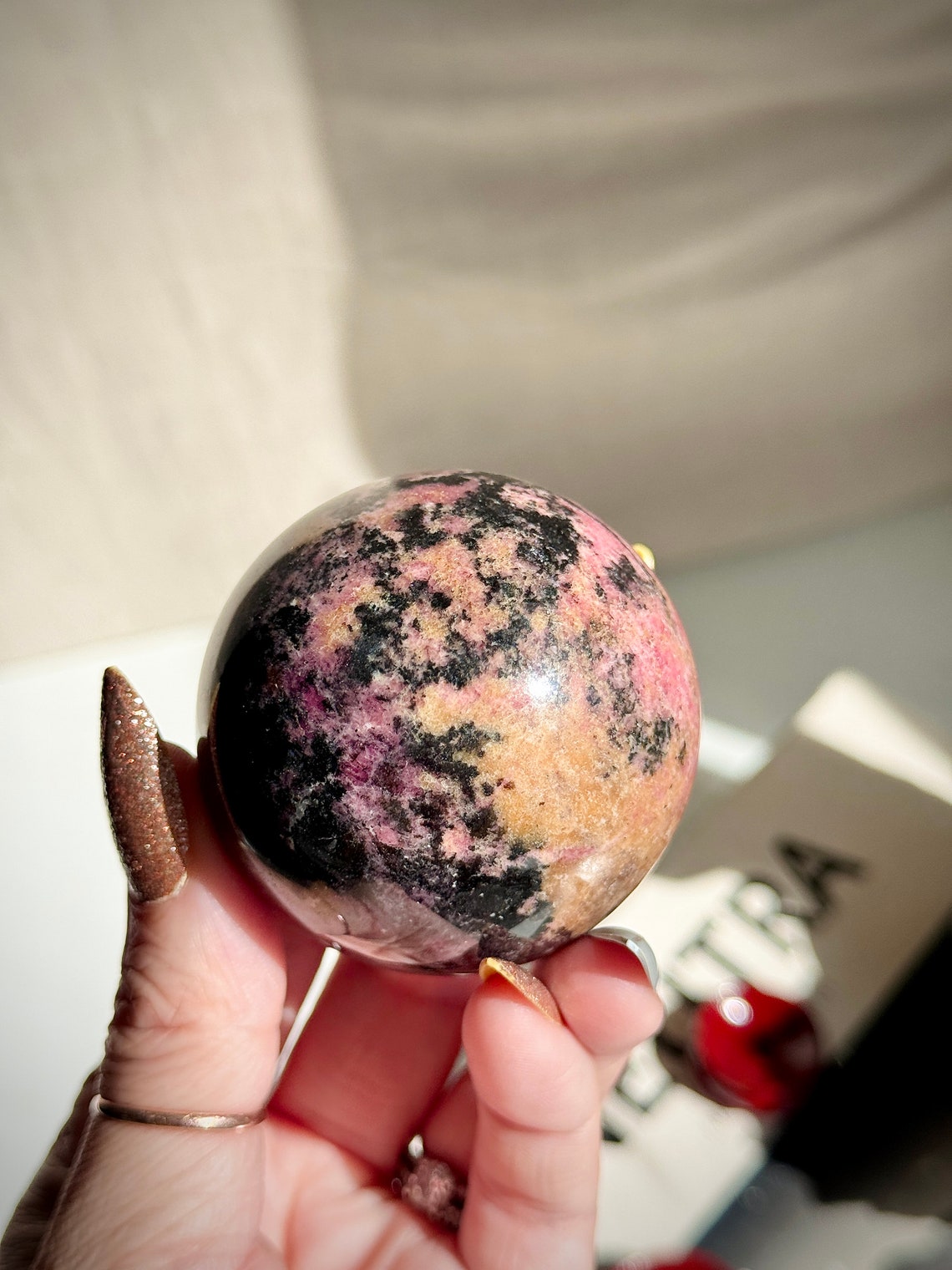 Gorgeous Pink Hued Rhodonite Crystal Sphere 296g 10.4oz 50mm 2.2in ...