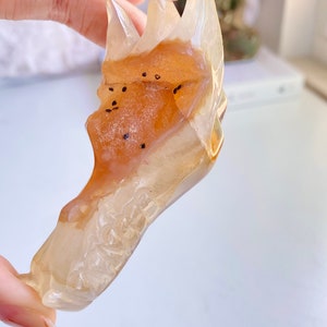 Golden Hand-carved Agate Druzy Dragon Skull Carving Crystal Dragon Head High Quality Crystal Dragon Head Carving 100g 3.5oz 8cm 3.1in D1