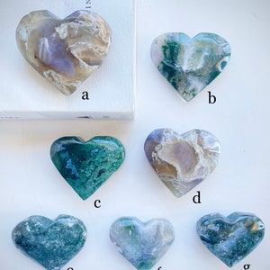 Choose Your Own Moss Agate Ocean Jasper Mixed Agate Heart Carvings 30-180g 1.1-6.3oz 4-7cm 1.6-2.8” Pink Blue Green Colorful Carved Hearts
