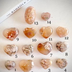 Choose Your Own Flower Agate Heart Carvings 30-180g 1.1-6.3oz 4-7cm 1.6-2.8” Pink Blue Black Flower Agate Sakura Cherry Blossom Carved Heart