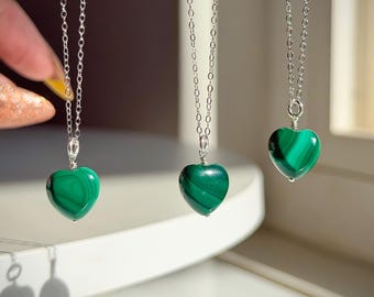 Beautiful Banded Green Malachite Pendant Necklace on Sterling Silver Chain