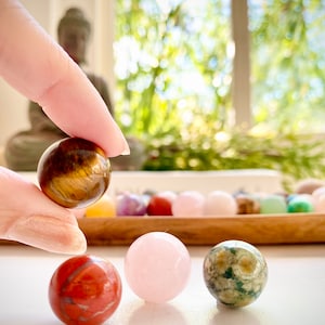 Set of 3 Mini Crystal Sphere Carvings 3g 0.1oz 1.5-2cm 0.6-0.8in Small Rose Smoky Clear Quartz Amethyst Carnelian Fluorite Mini Spheres
