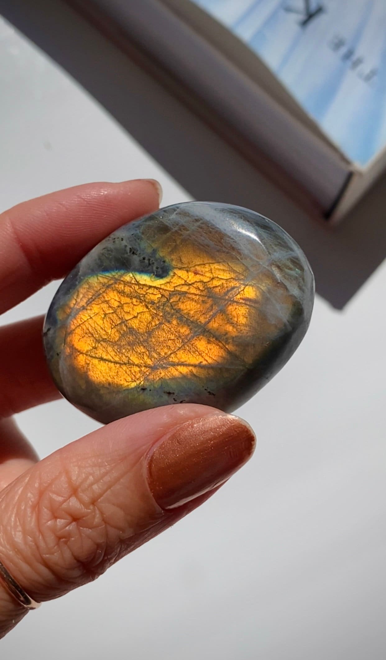 巨大二色シラー ペンダント Labradorite strong flash Bright Orange Full Face Flash Labradorite Crystal Free Form