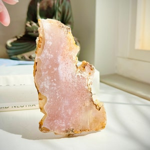 Flower Agate Pink Amethyst Slab Large Quartz Druzy Cave 188g 13x7x1cm 6.6oz 5.1x2.8x0.4in Pink Amethyst Natural Geode Cluster PA11