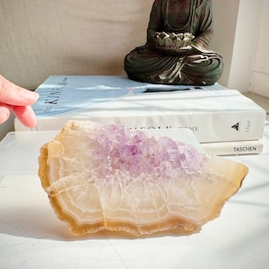 Flower Agate Pink Amethyst Slab Large Quartz Druzy Cave 400g 15x8x1cm 14.1oz 5.9x3.1x0.4in Pink Amethyst Natural Geode Cluster PA3