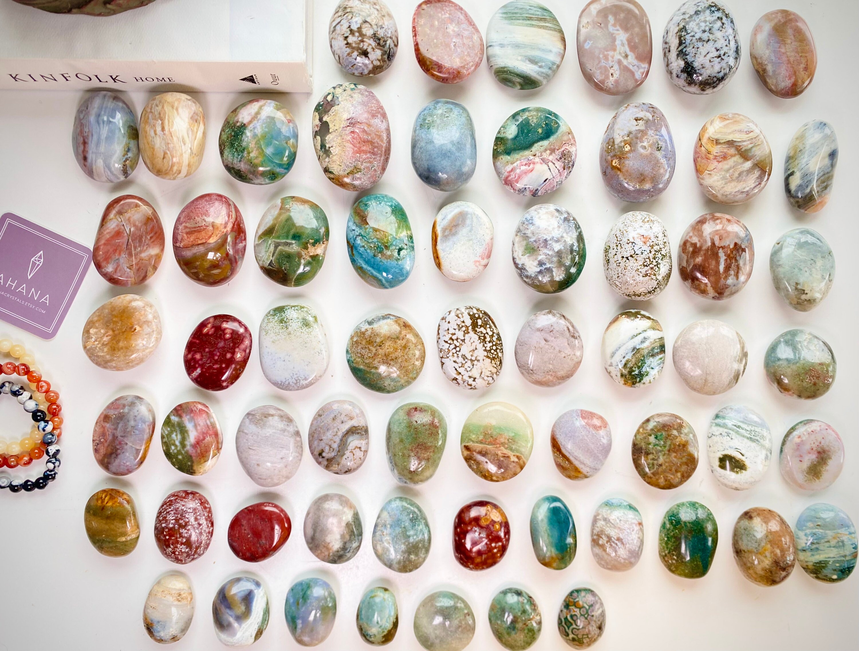 RESTOCKED Vibrant Ocean Orbicular Jasper Palm Stone 2-2.5