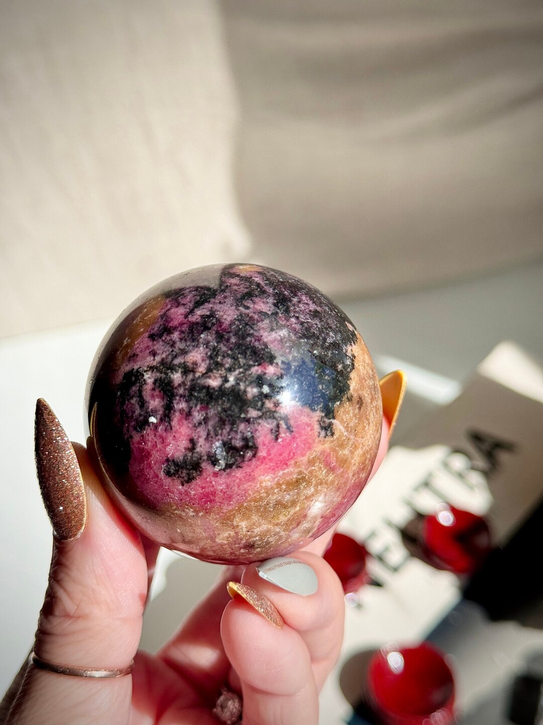 Gorgeous Pink Hued Rhodonite Crystal Sphere 296g 10.4oz 50mm 2.2in ...