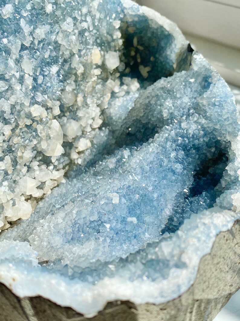 Huge Clamshell Natural Blue Quartz Cluster Glittering Gray Etsy