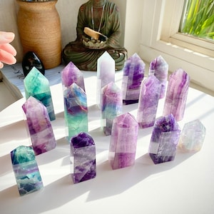 Cotton Candy Bright Banded Watermelon Fluorite Crystal Towers 50-180g 1.8-6.3oz 5-9cm 2-3.5in Bright Fluorite Phantom Banding Fluorite