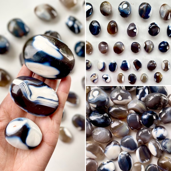 NEW Orca Agate Crystal Palm Stones Small Medium Large Polished Black White Blue Orca Agate Palm Stones 50-200g 1.8-7.1oz 3.5-8cm 1.4-3.1in
