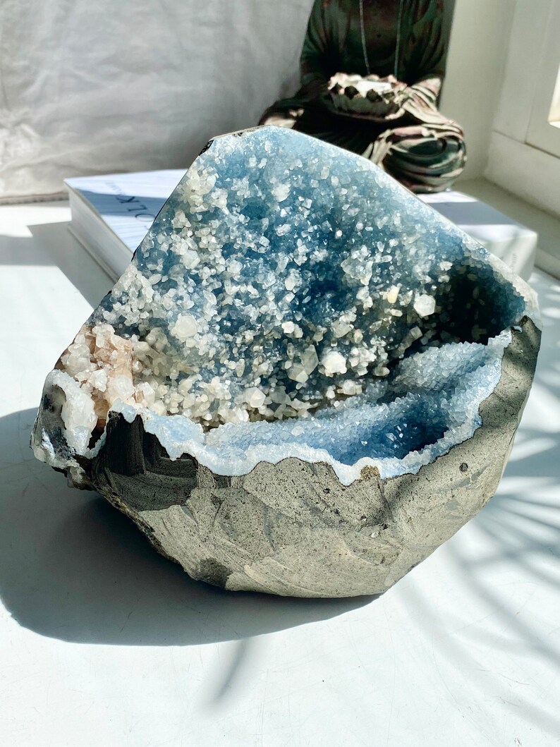 Huge Clamshell Natural Blue Quartz Cluster Glittering Gray Etsy