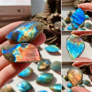 AAA Flashy Labradorite Teardrop Marquis Cabachon Pendant Carving Blue Flash Pink Flash Purple Flash Yellow Flash 15g 0.5oz 5cm 2in