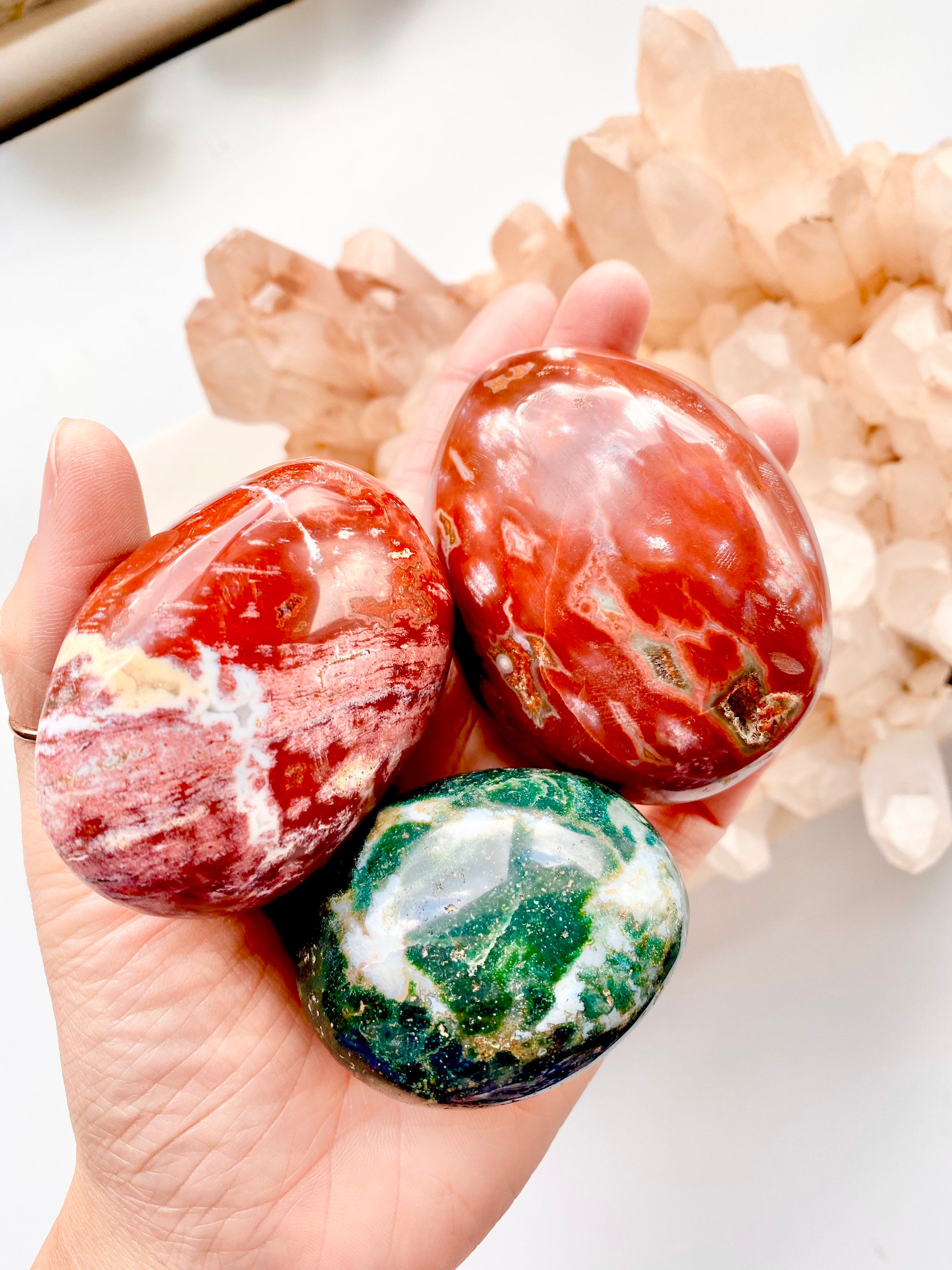 RESTOCKED Vibrant Ocean Orbicular Jasper Palm Stone 2-2.5