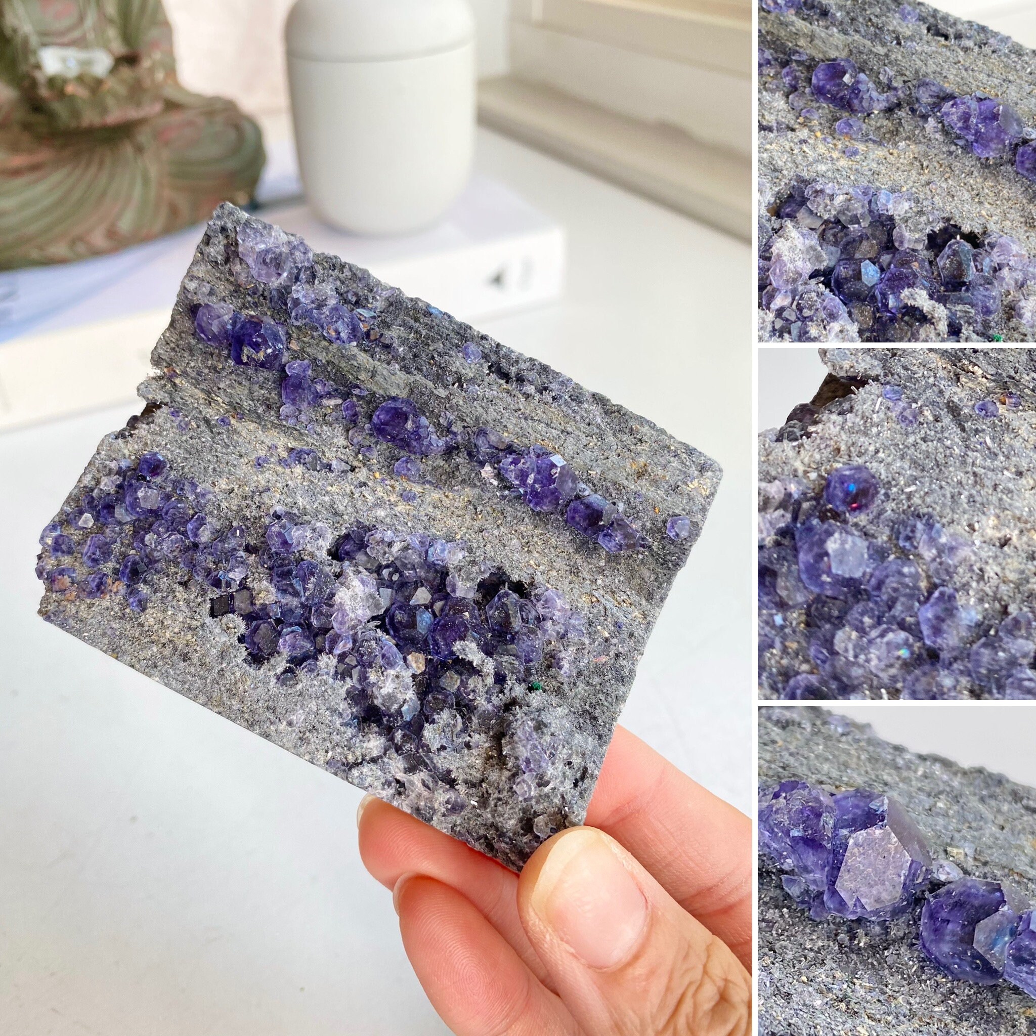 Deep Blue Slab Purple Tanzanite Fluorite Crystal Cluster Needle Quartz Matrix Gem Quality 190G 8x6x1cm 6.7Oz 3.1x2.4x.4" Gemstone A