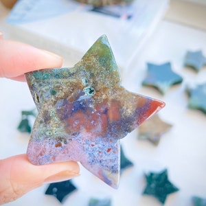 Choose Your Own Moss Agate Ocean Jasper Mixed Agate Star Carvings 30-180g 1.1-6.3oz 4-7cm 1.6-2.8” Pink Blue Green Colorful Carved Stars