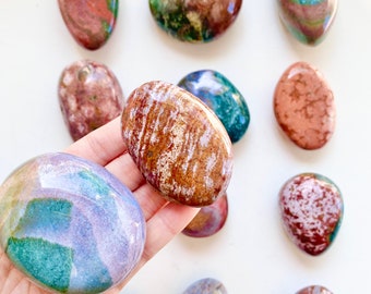 RESTOCKED Vibrant Ocean Orbicular Jasper Palm Stone 2-2.5
