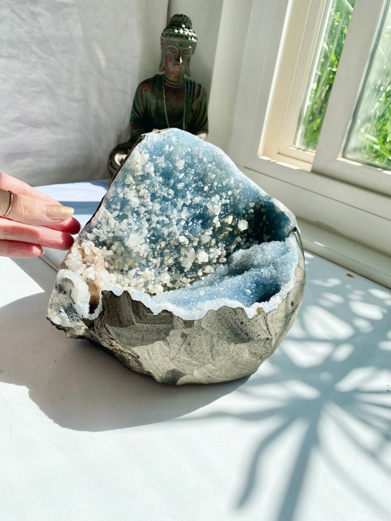 Huge Clamshell Natural Blue Quartz Cluster Glittering Gray Etsy