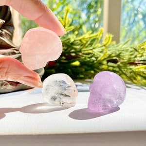 Crystal Mini Skull Carving Figurine Hand Carved Hand Crafted Brazil Amethyst Rose Quartz Clear Quartz Skull 30g 1.1oz 3cm 1.2in High Quality