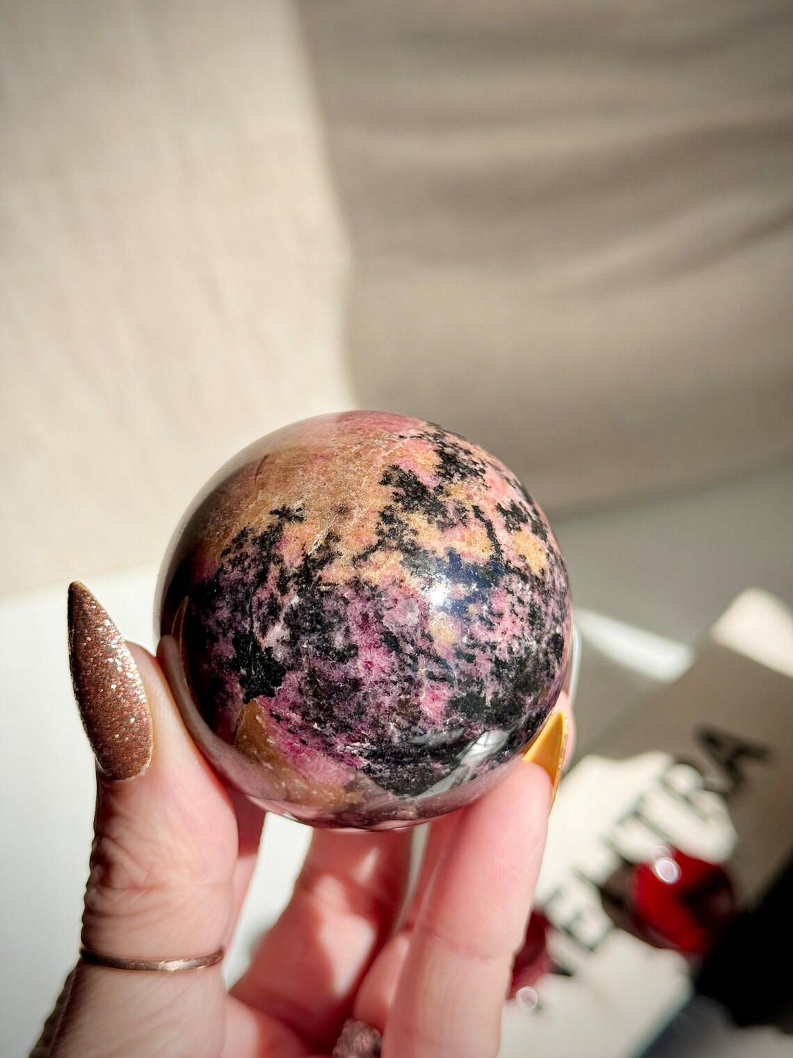 Gorgeous Pink Hued Rhodonite Crystal Sphere 296g 10.4oz 50mm 2.2in ...