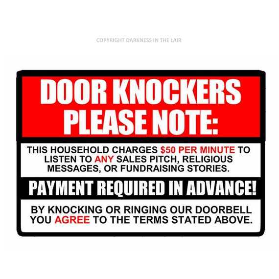No Soliciting Sign Decal Sticker 50 Dollars per Minute Door - Etsy