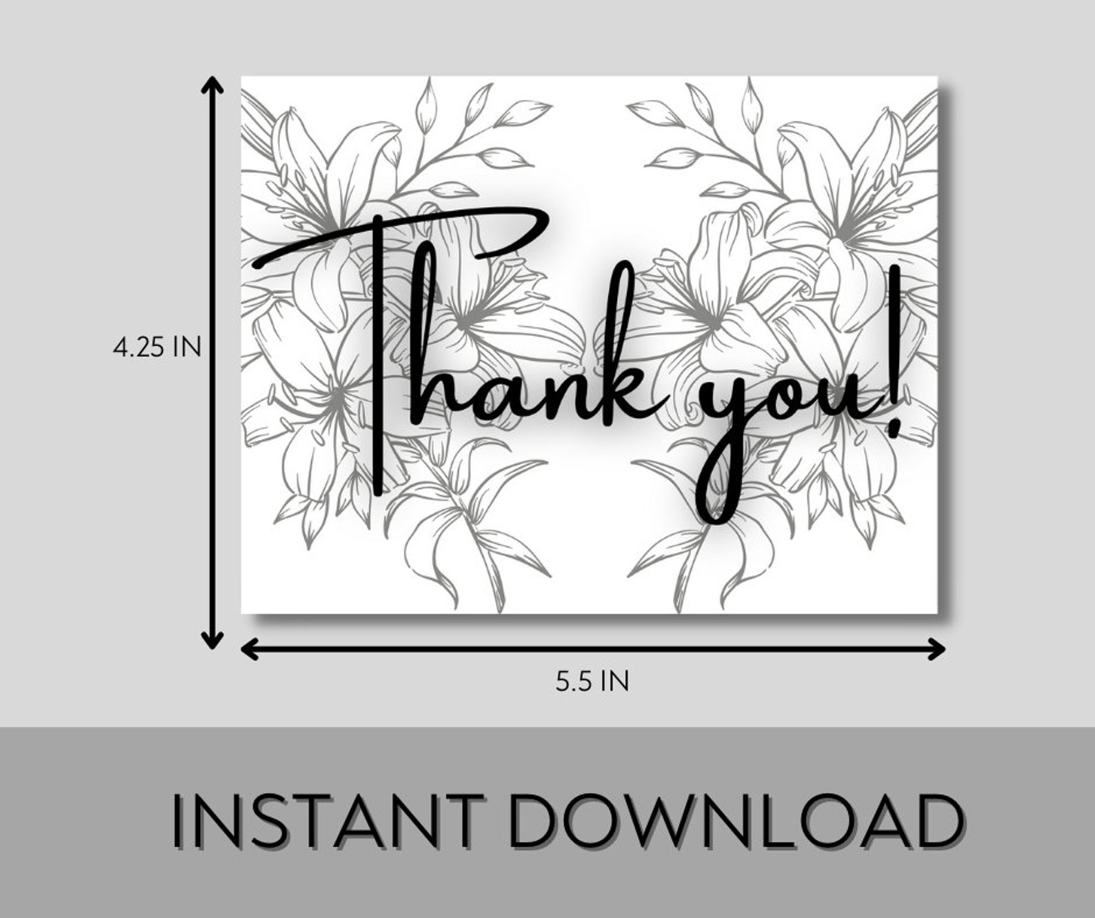 Printable Black and White Thank You Card, Formal Card, Wedding Thank ...