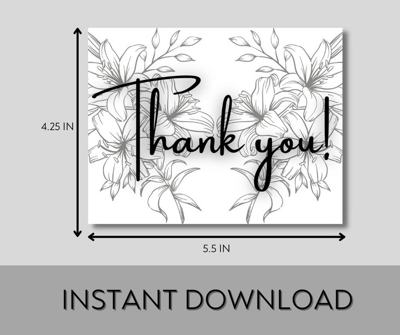 Printable Black and White Thank You Card, Formal Card, Wedding Thank ...