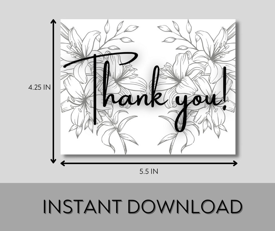 Printable Black and White Thank You Card, Formal Card, Wedding Thank ...