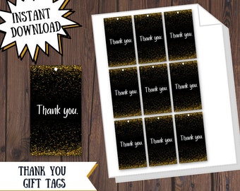 Printable Black and Gold Thank you Gift Tags, Formal Gift Tags, Wedding Thank You Gift Tags, Instant Download