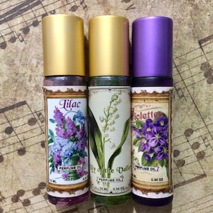 Floral trio gift set roll on 3 full size perfume oil spring flower vintage parfum French label old art deco gift for women egretta canada